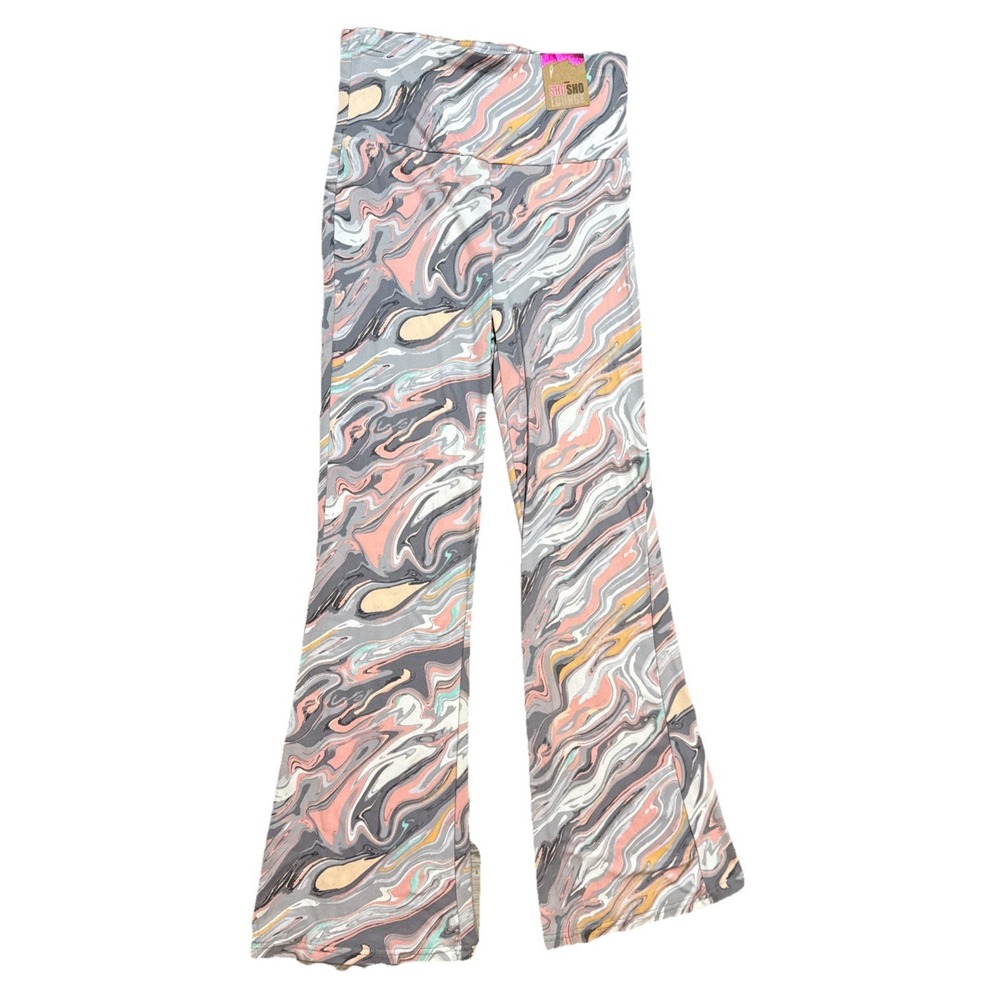 Shosho Lounge High Waist Womens Slim Flair‎ Pants psychedelic NWT Medium